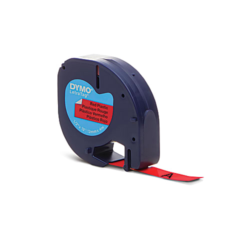 DYMO LetraTag Plastic Label 12 x 13 Black On Red - Office Depot