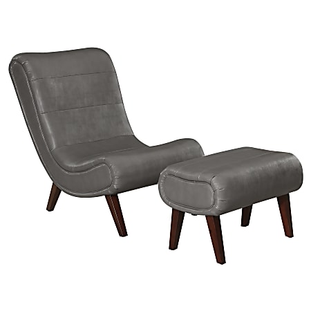Office Star Hawkins Faux Leather Lounger with Ottoman, Pewter/Brown