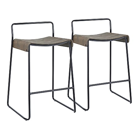 LumiSource Dali Low-Back Counter Stools, Espresso Seat/Black Back And Frame, Set Of 2 Stools