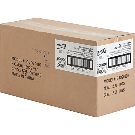Genuine Joe Heavy/Medium-Weight Polypropylene Forks, White, Box Of 1,000