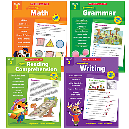 Scholastic Teacher Resources Grade Success Workbooks, 2nd Grade, Set Of 4 Books