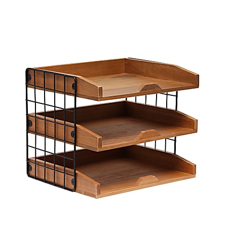 Elegant Designs Home Office Wood Desk Organizer Mail Letter Tray with 3 Shelves, Natural Wood