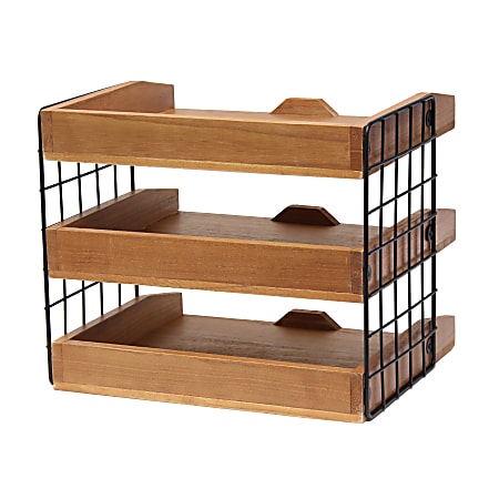 Classic Brown Wood Office Supplies Desk Organizer Rack with 3 Drawers/ 2  Shelves
