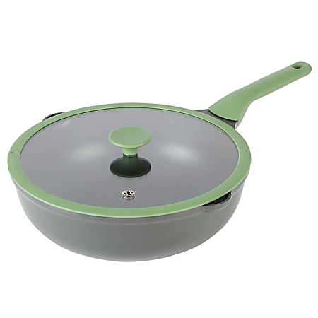 Kenmore Theodore Cast-Aluminum Nonstick Sauté Pan With Lid, 13", Gray/Mint