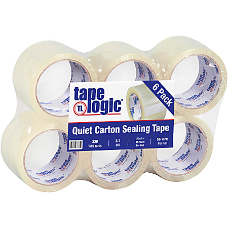Tape Logic® Quiet Carton-Sealing Tape, 3" Core, 3.1-Mil, 3" x 55 Yd., Clear, Pack Of 6