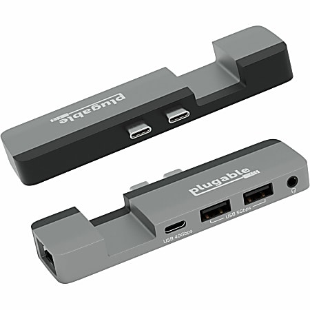 Plugable 5-in-1 USB C Hub Multiport Adapter for MacBook Pro 14/16 Inch and Macbook Air M2, designed for Magsafe - Supports Magsafe Charger, includes 40Gbps, 100W USB-C Pass-through, Gigabit Ethernet, 2x USB Ports, Audio