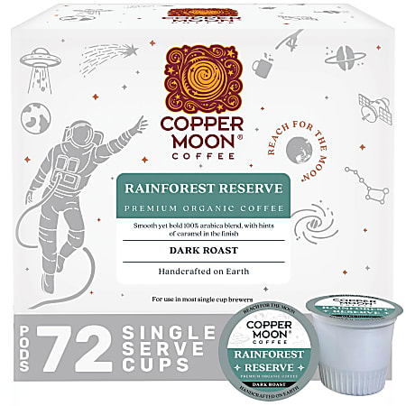 Copper Moon Single-Serve Coffee Pods for Keurig K-Cup Brewers, Dark Roast, Organic Rainforest Reserve, 72 Count