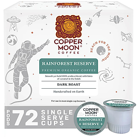 Copper Moon Single-Serve Coffee K-Cups, Organic Rainforest Reserve, 12 K-Cups Per Pack, Case Of 6 Packs