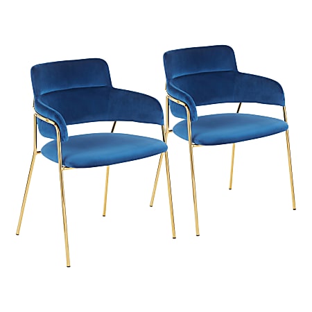 LumiSource Napoli Velvet Chairs, Blue/Gold, Set Of 2