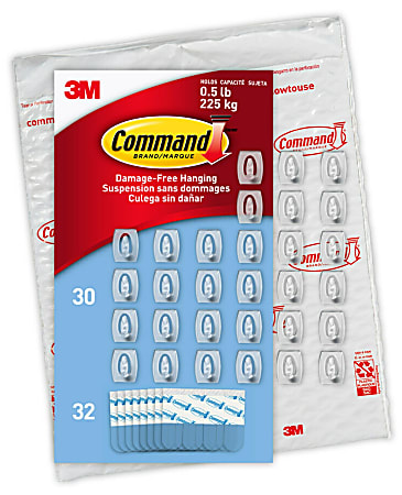 Command Mini Wall Hooks, 30 Hooks, 32 Clear Adhesive Strips, Damage Free Hanging Picture Hangers, No Tools Wall Hanging Strips For Living Spaces