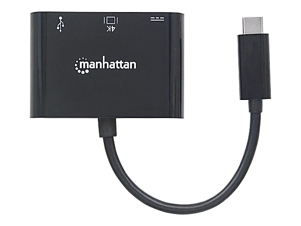 Manhattan USB-C Dock/Hub, Ports (x3): HDMI, USB-A and USB-C, 5 Gbps (USB 3.2 Gen1 aka USB 3.0), With Power Delivery (60W) to USB-C Port (Note additional USB-C wall charger and USB-C cable needed), Black, 3 Year Warranty, Blister - Docking station