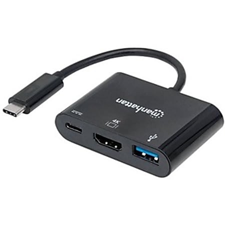 Manhattan USB-C Dock/Hub, Ports (x3): HDMI, USB-A and USB-C, 5 Gbps (USB 3.2 Gen1 aka USB 3.0), With Power Delivery (60W) to US - 152037