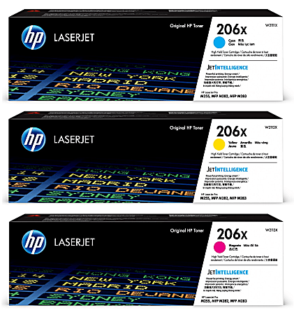 HP 206X Cyan; Magenta; Yellow High Yield Toner Cartridges Combo, Pack Of 3, W2111X,W2112X,W2113X