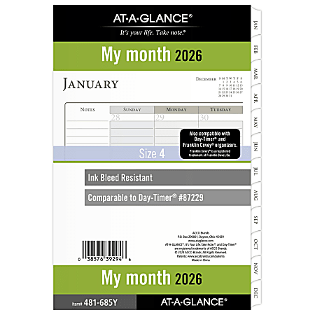 AT-A-GLANCE® 2026 Monthly Planner Refill, Loose-Leaf, Desk Size, 5 1/2" x 8 1/2", 481685Y26