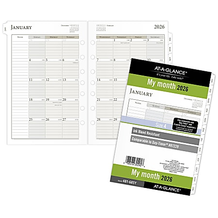 AT A GLANCE 2026 Monthly Planner Refill Loose Leaf Desk Size 5 12 x 8 ...