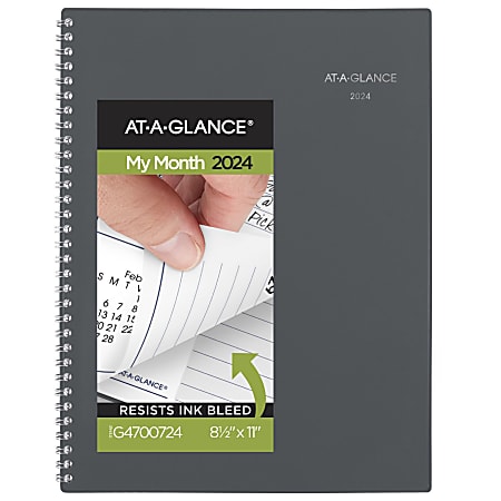2024 AT-A-GLANCE® DayMinder Monthly Planner, 8-1/2" x 11", Gray, January To December 2024, GC47007