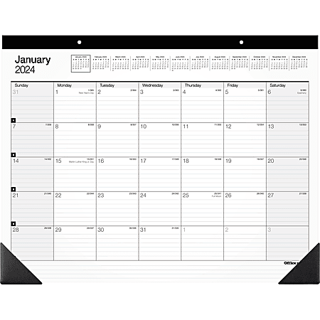 2024 Office Depot® Brand Monthly Desk Pad Calendar, 21-3/4" x 17", White, January To December 2024 , SP24D00