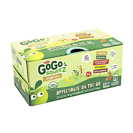 Materne GoGo Squeez Organic Applesauce On-The-Go Variety Pack, 3.2 Oz, Pack Of 20 Pouches