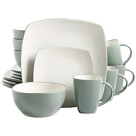 Gibson Home Soho Lounge 16-Piece Soft Square Stoneware Dinnerware Set, Celadon