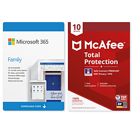 Microsoft 365 Family - McAfee Total Protection 10 Device with SafeConnect VPN