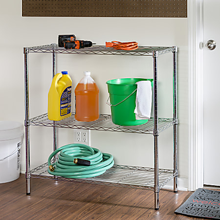 Honey Can Do 3-Tier Heavy-Duty Adjustable Shelf Storage Unit, 36-5/8”H x 14-1/16”W x 36”D, Chrome