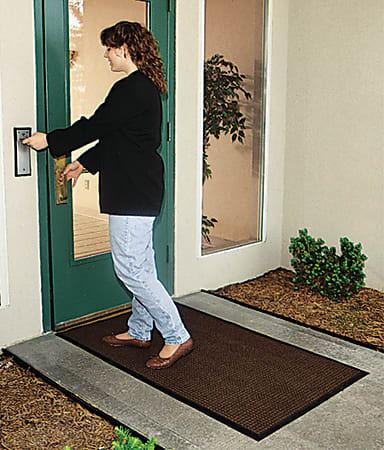 M A Matting WaterHog Squares Classic Floor Mat 4 x 10 Dark Brown