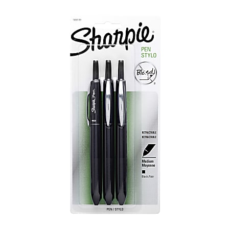 Sharpie® Retractable Pens, Medium Point, 1.0 mm, Black Barrel, Black Ink, Pack Of 3