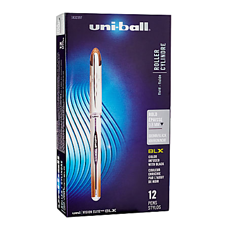 uni-ball® Vision™ Elite™ Liquid Ink Rollerball Pens, Bold Point, 0.8 mm, White Barrels, Assorted Ink Colors, Pack Of 12