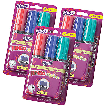 Pacon® Jumbo Markers, 5/8" Nib, Assorted Colors, 3 Markers Per Pack, Set Of 3 Packs