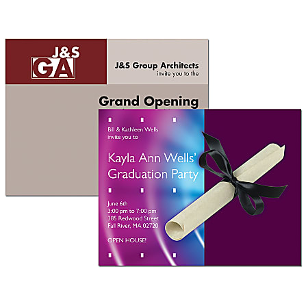 Custom Full-Color Flat Note Card Invitations, 2 Sides, 5-1/2" x 4-1/4", Box Of 10 Invitations