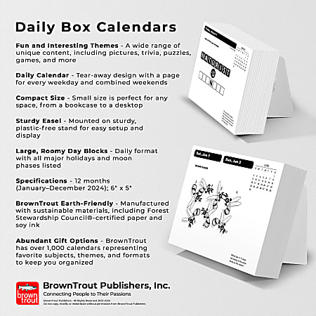 2024 brown trout fun and humor daily boxed desk calendar 5 x 6 brain games  january to december - office depot