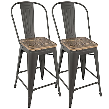 LumiSource Oregon High-Back Counter Stools, Gray/Brown, Set Of 2 Stools