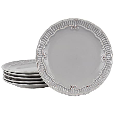 Modern Southern Home Capri 6-Piece Stoneware Embossed Dessert Plate Set, 9”, Gray