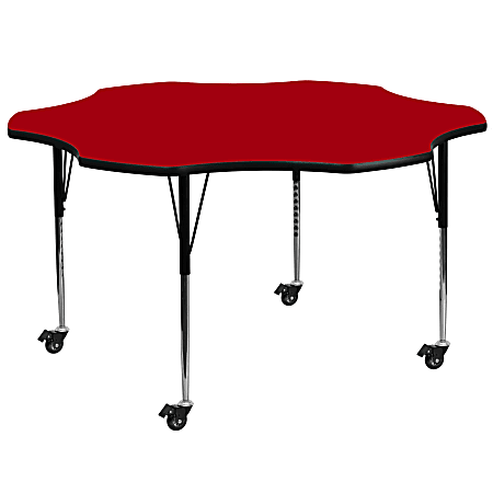 Flash Furniture Mobile Height Adjustable Thermal Laminate Flower Activity Table, 30-3/8”H x 60''W, Red