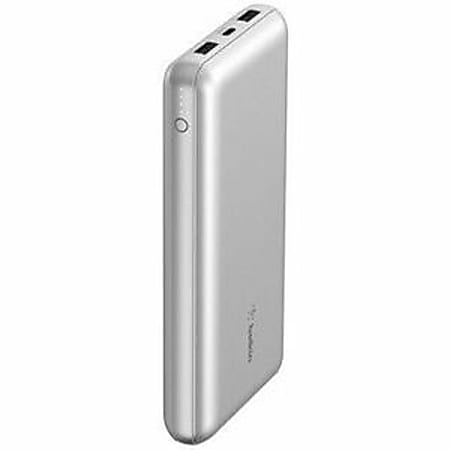 Belkin 15W 3-port USB Power Bank - 20K mAh - 2xUSB-A (12W), 1xUSB-C (15W) - Portable Charger - w/ USB-A to USB-C Cable - Silver -  - BPB012BTSL