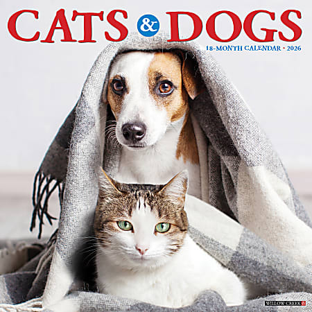 2026 Willow Creek Press Animals Monthly Wall Calendar, 12" x 12", Cats & Dogs, January To December, 50620