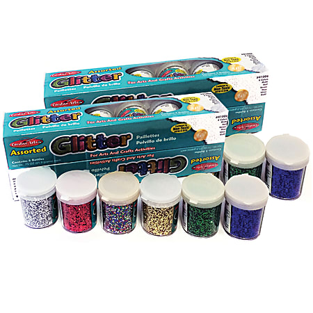 Charles Leonard Creative Arts Glitter Shakers, 0.75 Oz, Assorted Colors, 12 Shakers Per Pack, Case Of 2 Packs