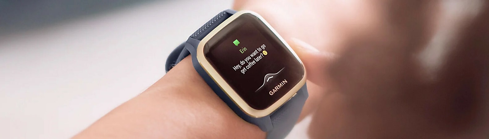 Garmin Venu Sq Smart Watch Light Gold Navy Case Aluminum Glass