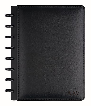 TUL® Customizable Discbound Notebook With Leather Cover, Junior Size, Narrow Ruled, 60 Sheets, Black
