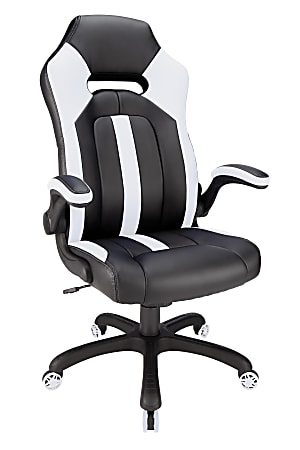 Realspace® Bonded Leather High-Back Gaming Chair, White/Black
