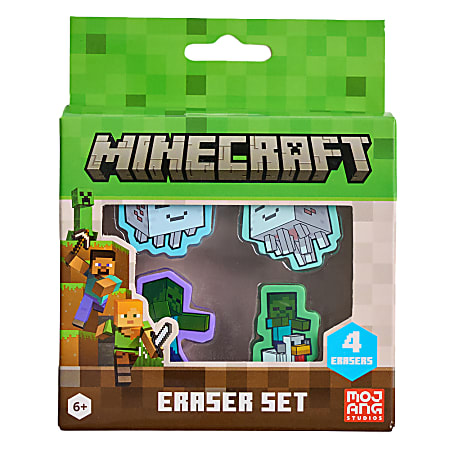 Minecraft Licensed Eraser Set, 1-1/4" x 1-1/4", Set of 4 Erasers