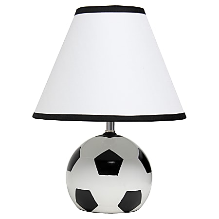 Simple Designs SportsLite Soccer Ball Base Table Lamp, 11-1/2"H, White Shade/Black and White Base