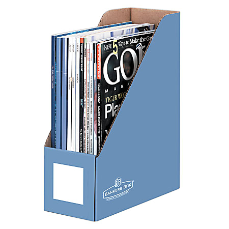 Bankers Box® 60% Recycled Decorative Magazine Files, 12"H x 4 1/4"W x 9 5/8"D, Cornflower Blue, Pack Of 6