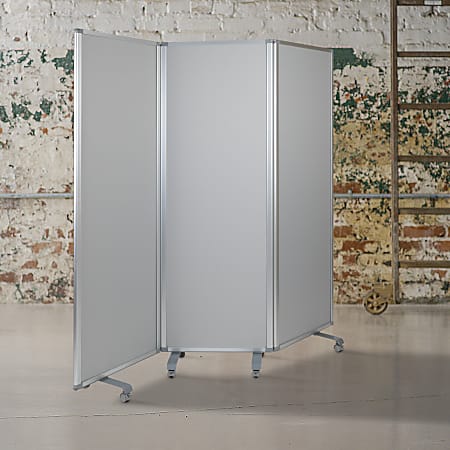 Flash Furniture Double-Sided Mobile Magnetic Whiteboard/Cloth Partition With Lockable Casters, White/Gray