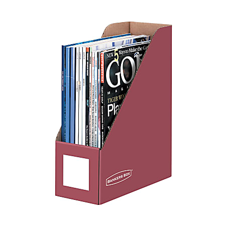 Bankers Box® 60% Recycled Decorative Magazine Files, 12"H x 4 1/4"W x 9 5/8"D, Persimmon Red, Pack Of 6