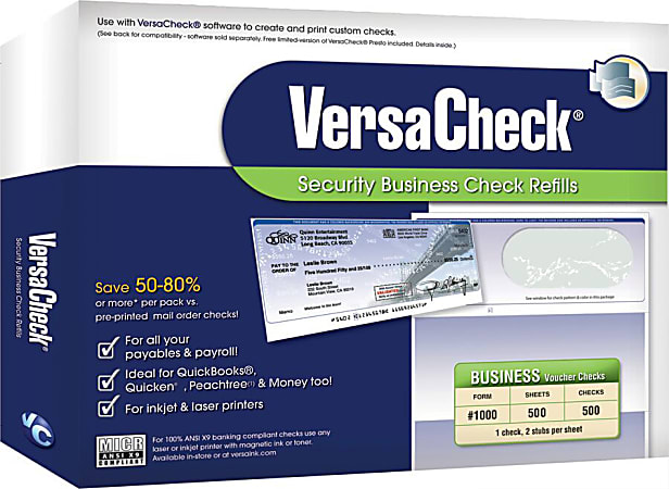VersaCheck® Security Form #1000 Business Check Refills, Green Prestige, 500 Sheets, Disc