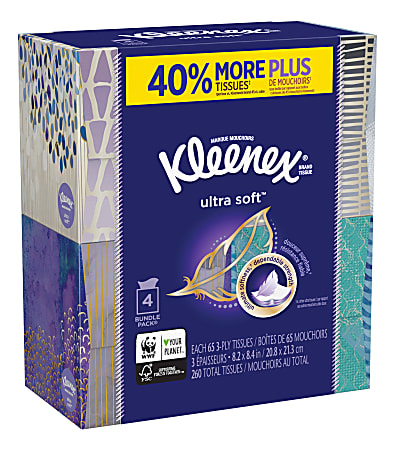 Kleenex® Ultra Soft 3-Ply Facial Tissues, White, Carton Of 12 Packs