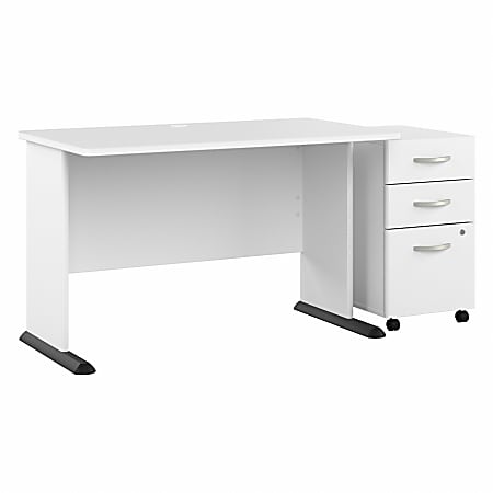 Bush® Business Furniture Studio A 48"W Computer Desk With 3-Drawer Mobile File Cabinet, White, Standard Delivery