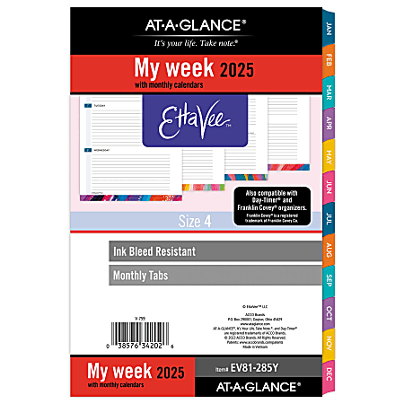 2025 AT-A-GLANCE® EttaVee™ Weekly/Monthly Planner Refill, 5-1/2" x 8-1/2", Art & Design, January 2025 To December 2025, EV81-285Y