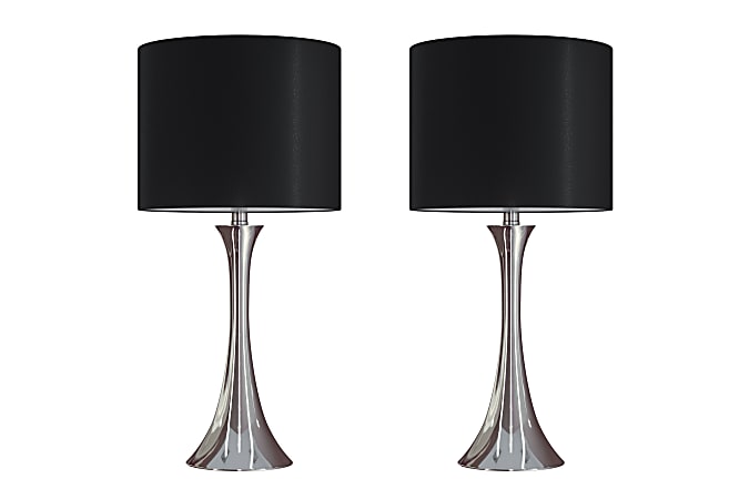 LumiSource Lenuxe Contemporary Table Lamps, 24-1/4”H, Black Shade/Polished Nickel Base, Set Of 2 Lamps